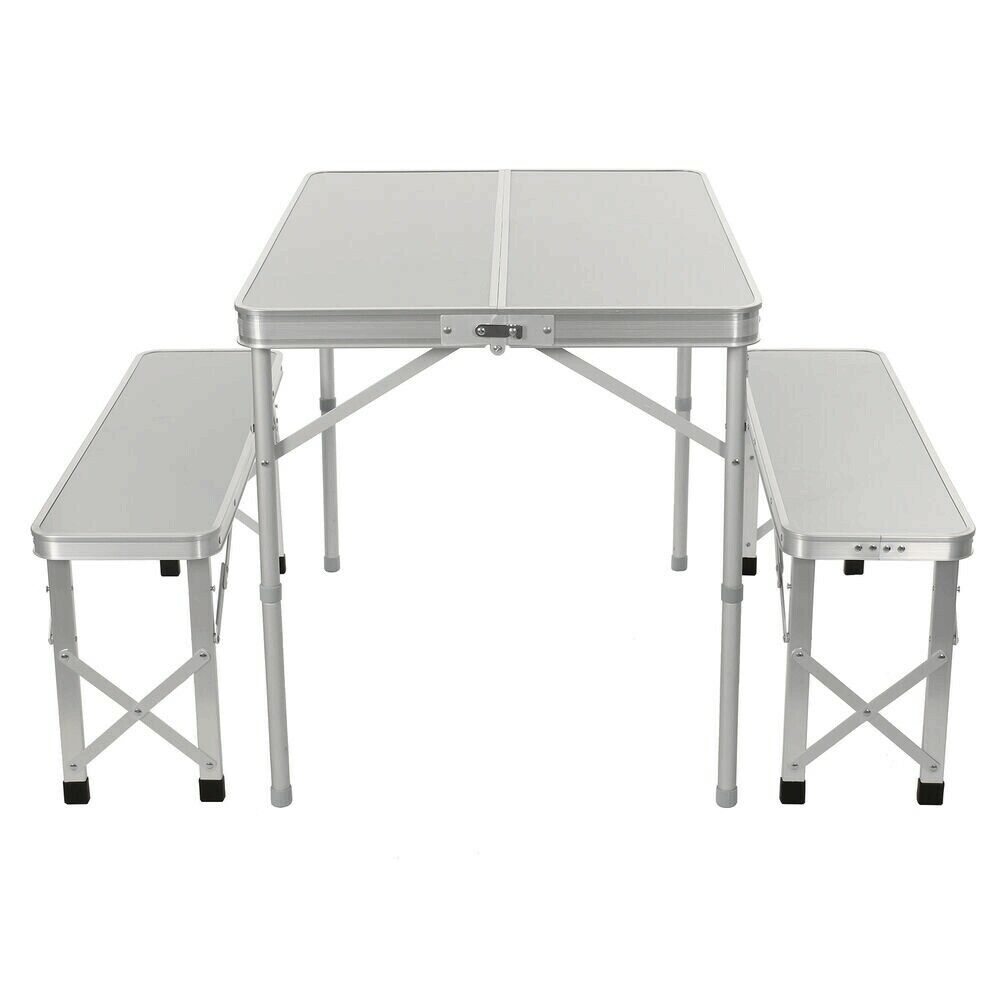 Aluminum Folding Camping Picnic Table With 2 Bench Chair Seats Portable Set Aluminum Folding Camping Picnic Table With 2 Bench Chair Seats Portable Set